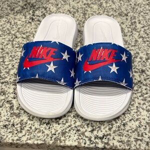 SOLD Nike Kids Blue and White Star Slide Sandals